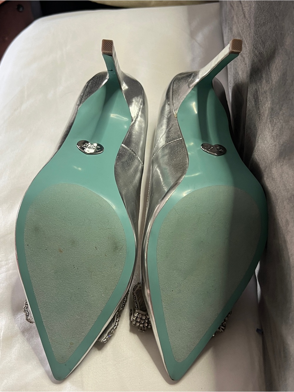Betsey Johnson Silver Pointed-Toe Pumps with Crystal Embellished Bow - Picture 5 of 5